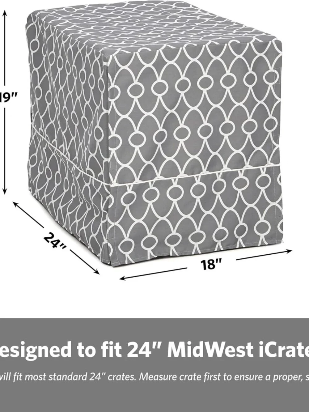 Like new! Grey and white geometric dog crate cover, 24L x 18W x 19H - Picture 2 of 8